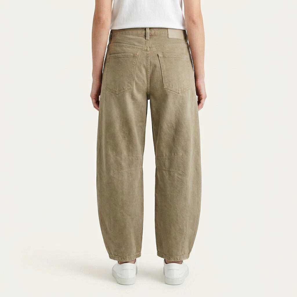 Jean Barrel Femme Denim Délavé Coutures Structurées