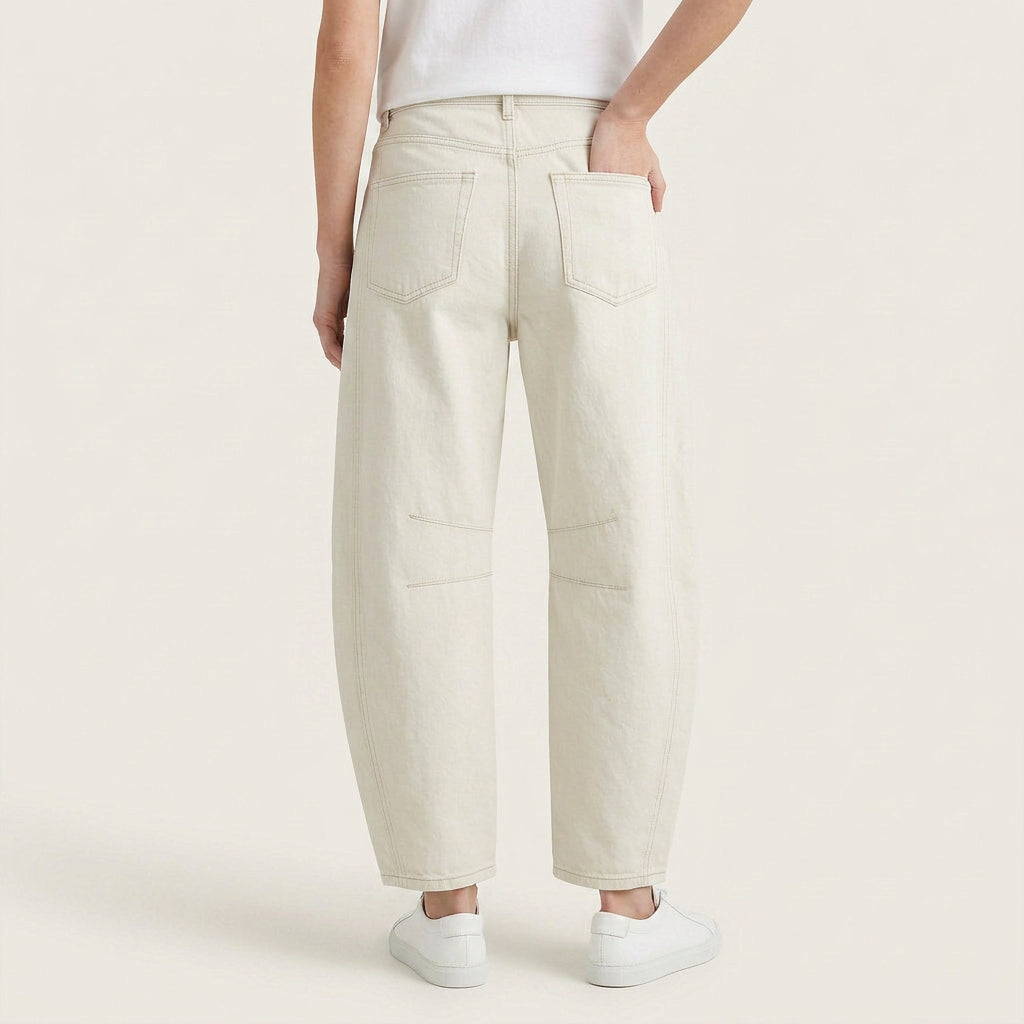 Jean Barrel Femme Denim Délavé Coutures Structurées