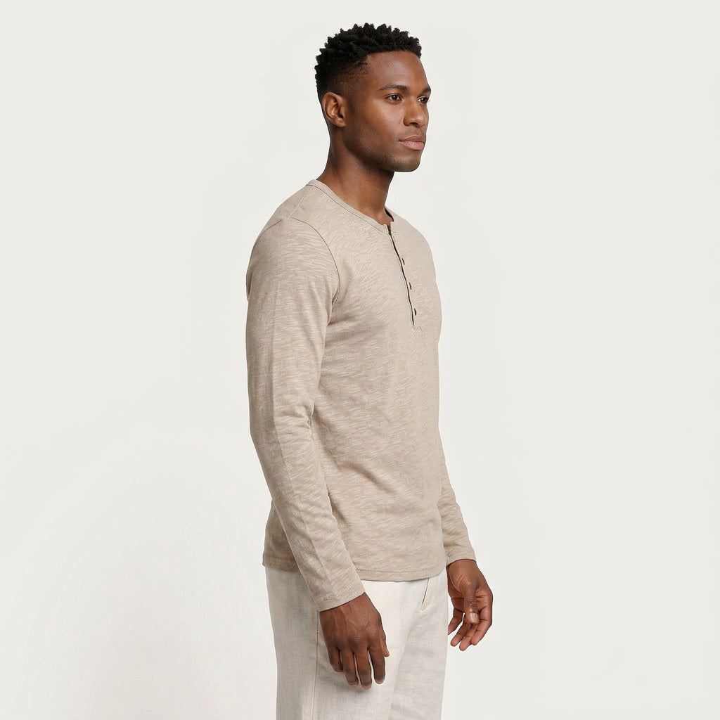 T-shirt Henley Homme Manches Longues Boutonné