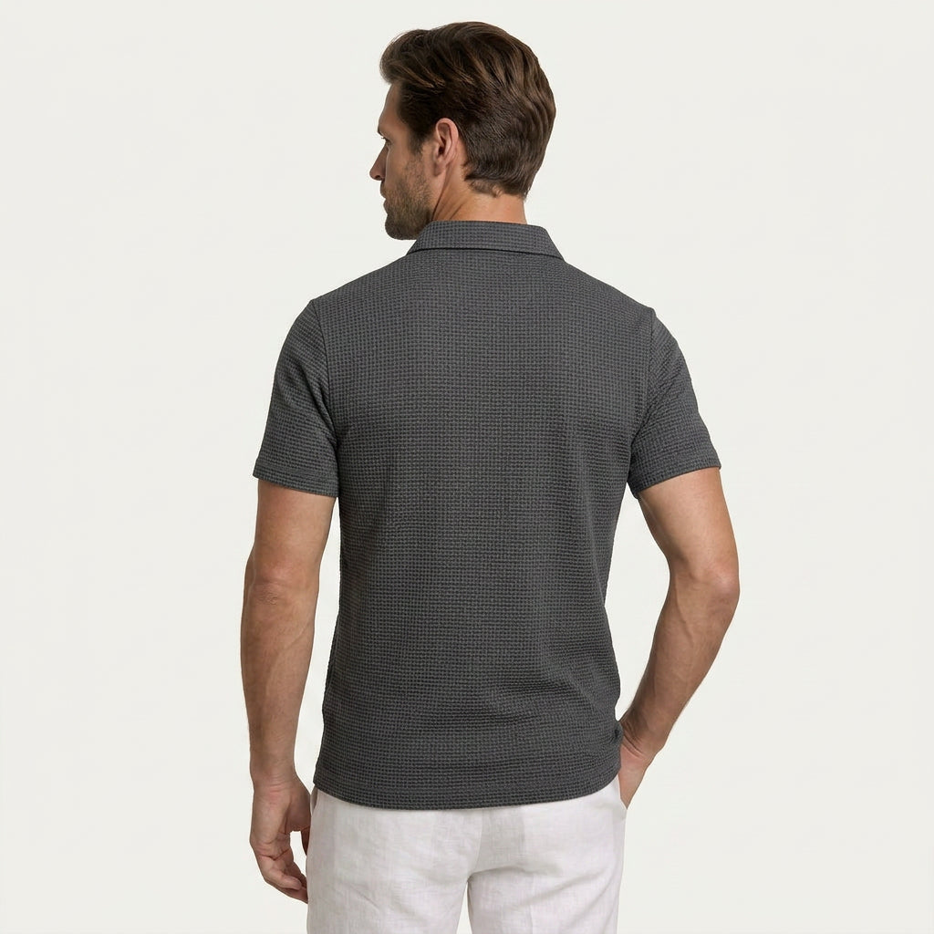 Polo Homme Texturé Manches Courtes Boutonné