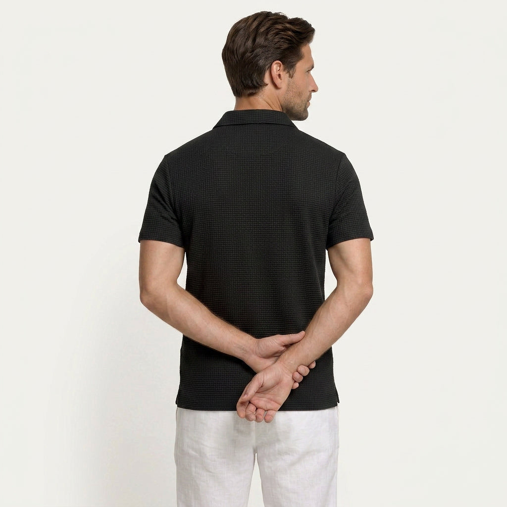 Polo Homme Texturé Manches Courtes Boutonné