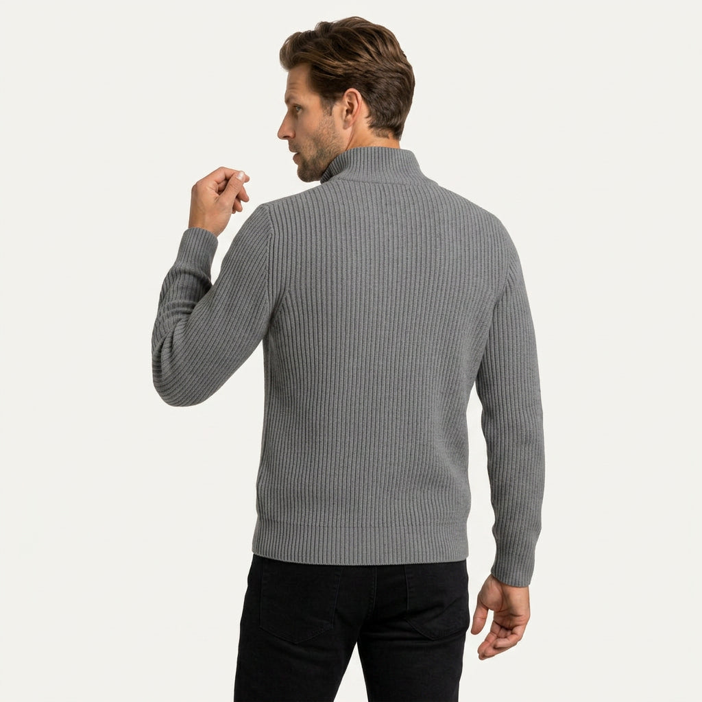 Gilet Homme Zippé en Maille Côtelée Col Montant
