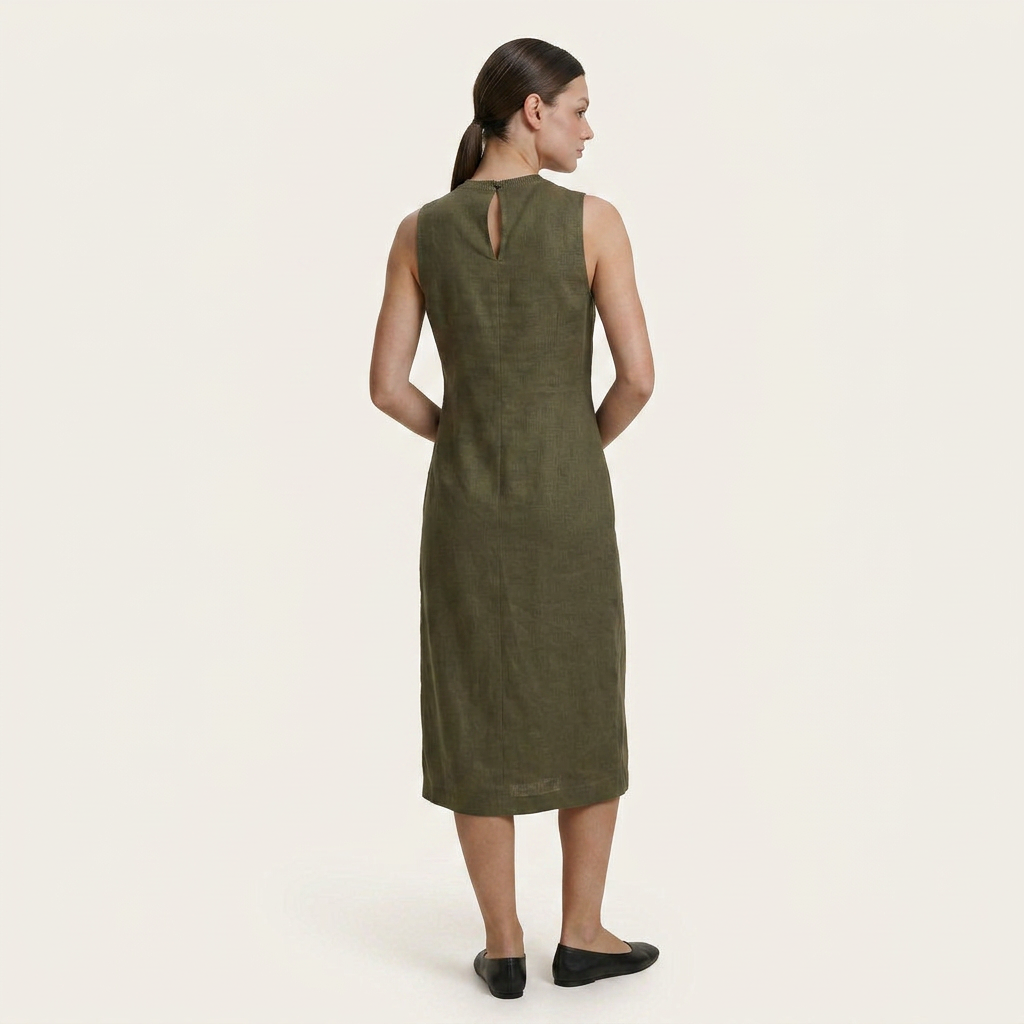 Robe Midi Sans Manches Femme Fente Latérale