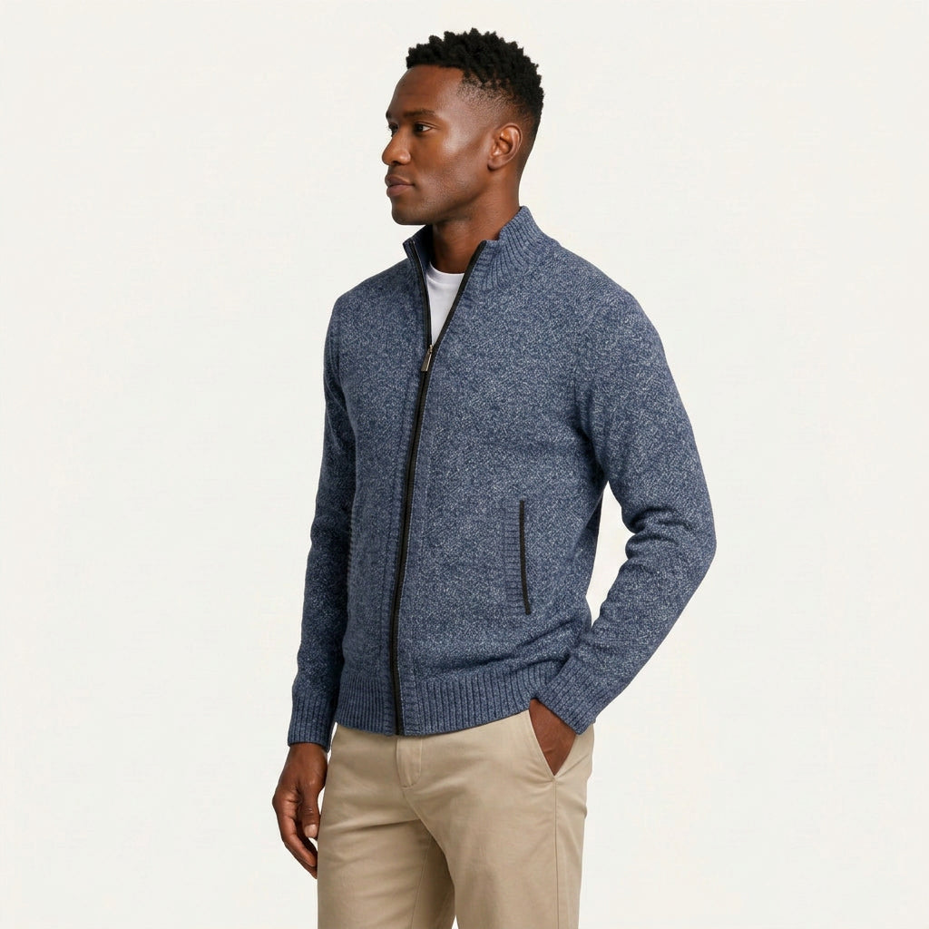 Gilet Homme Zippé en Maille Col Montant avec Poches