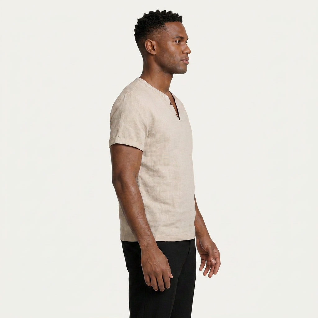 T-Shirt Henley Homme Col Boutonné Manches Courtes