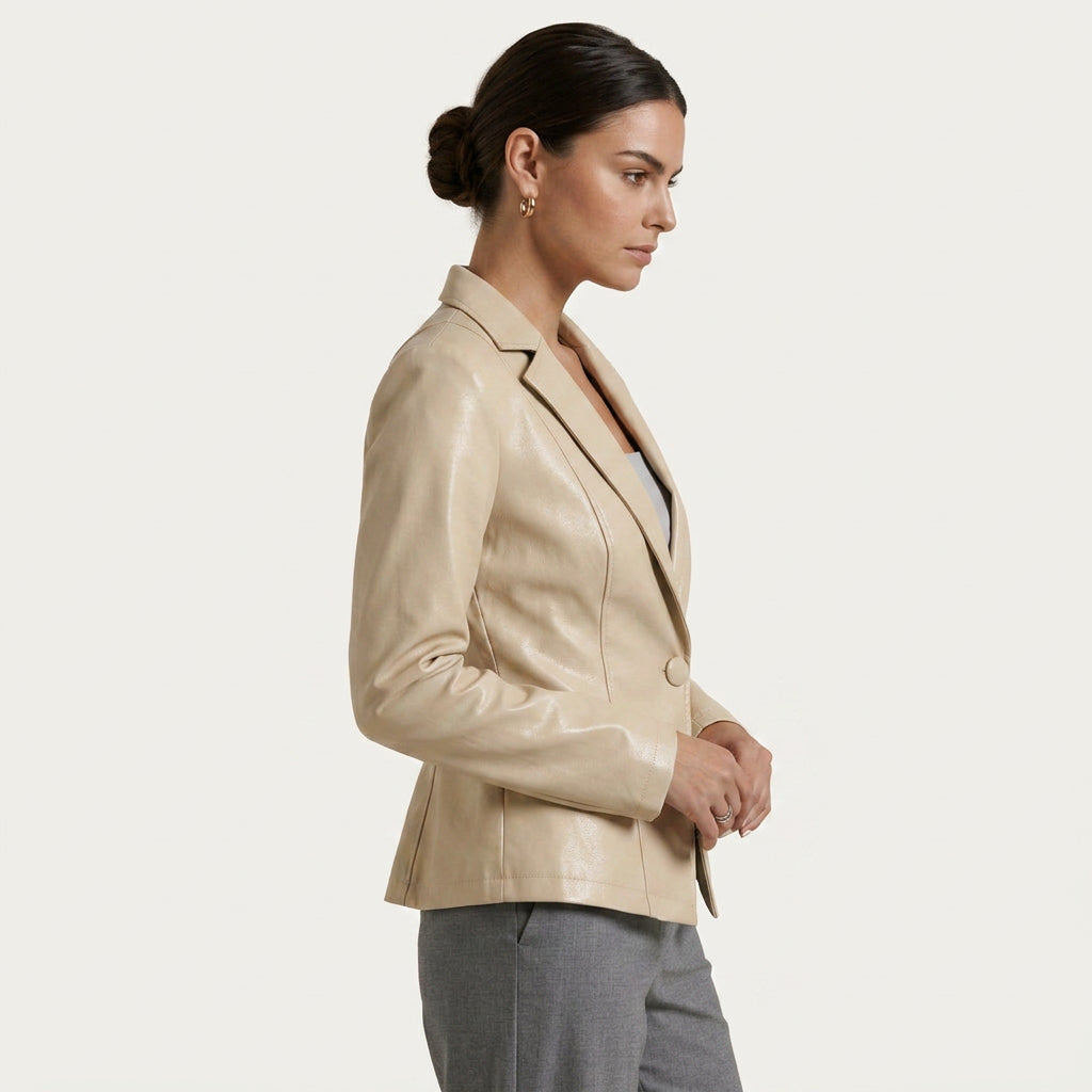 Blazer Femme Effet Cuir Cintré