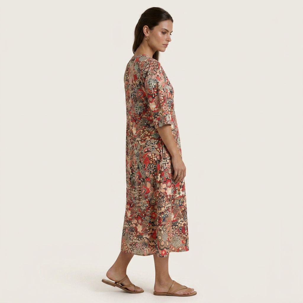 Robe Midi Femme Floral Abstrait Col V