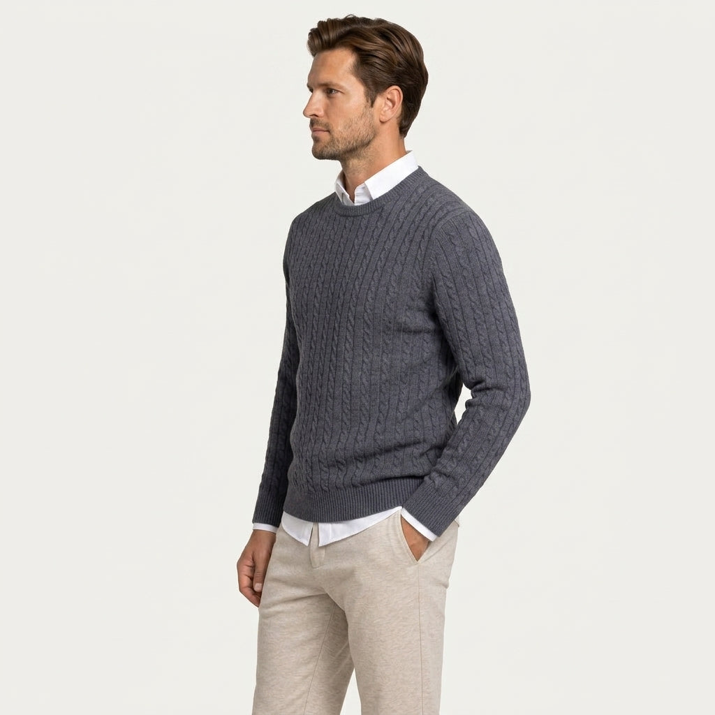 Pull Col Rond Homme en Maille Torsadée