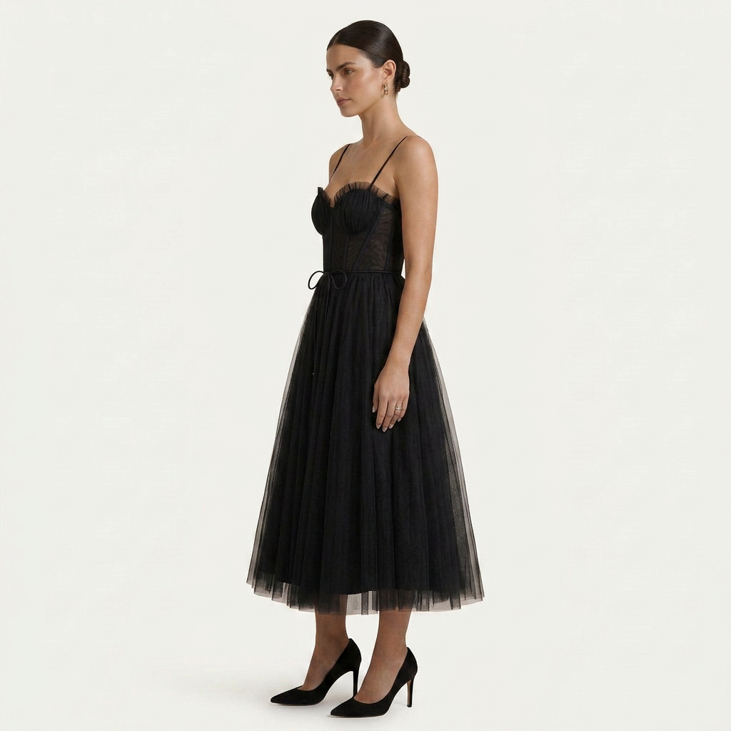 Robe Midi Tulle Femme Bretelles Corsage Structuré
