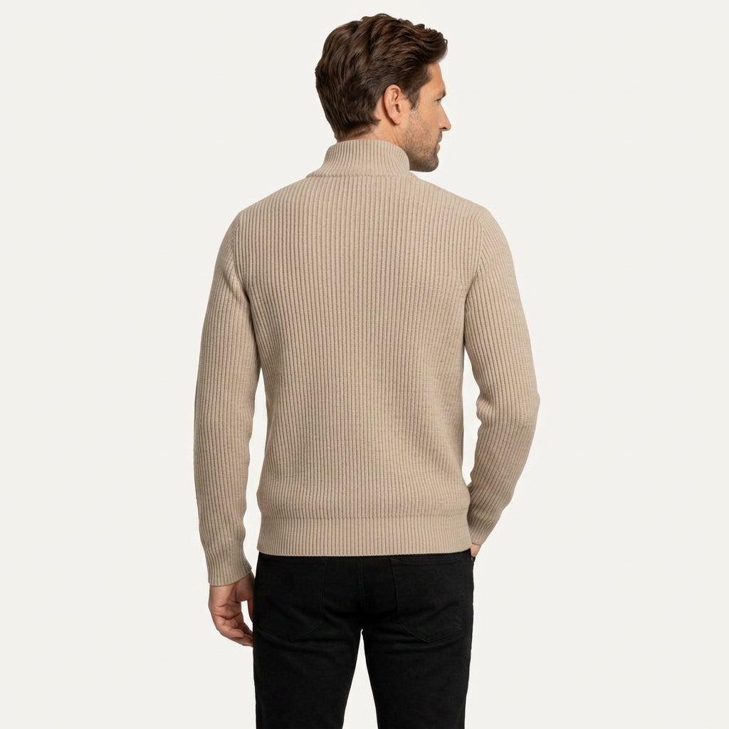 Gilet Homme Zippé en Maille Côtelée Col Montant