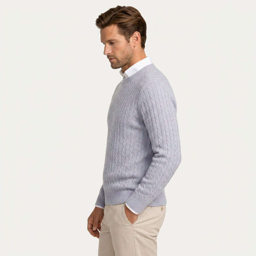 Pull Col Rond Homme en Maille Torsadée