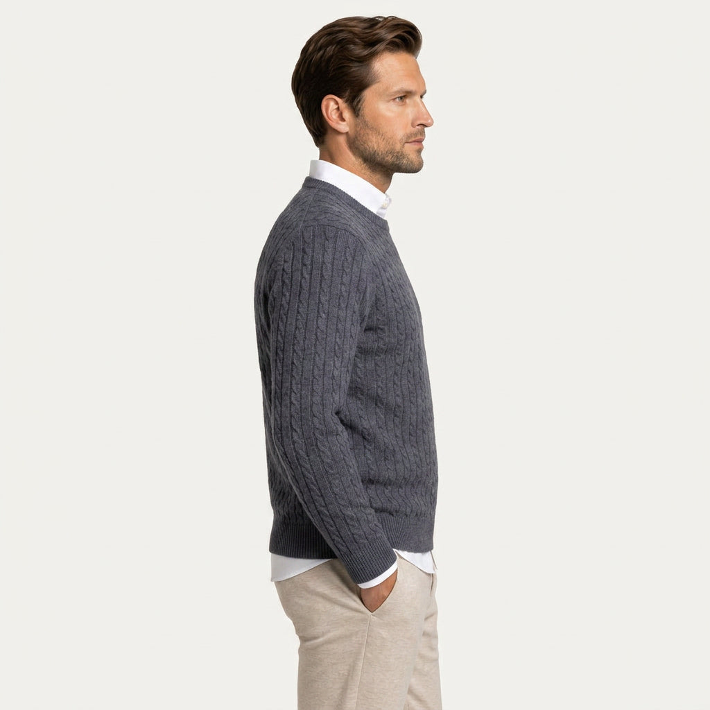 Pull Col Rond Homme en Maille Torsadée