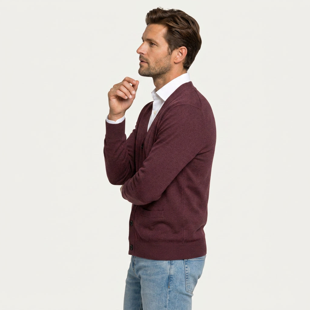 Gilet Homme en Maille Col V Boutonné