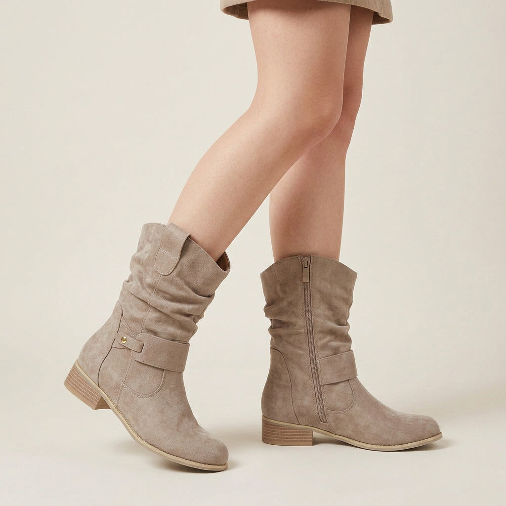 Bottines Femme Effet Daim à Talon Bas