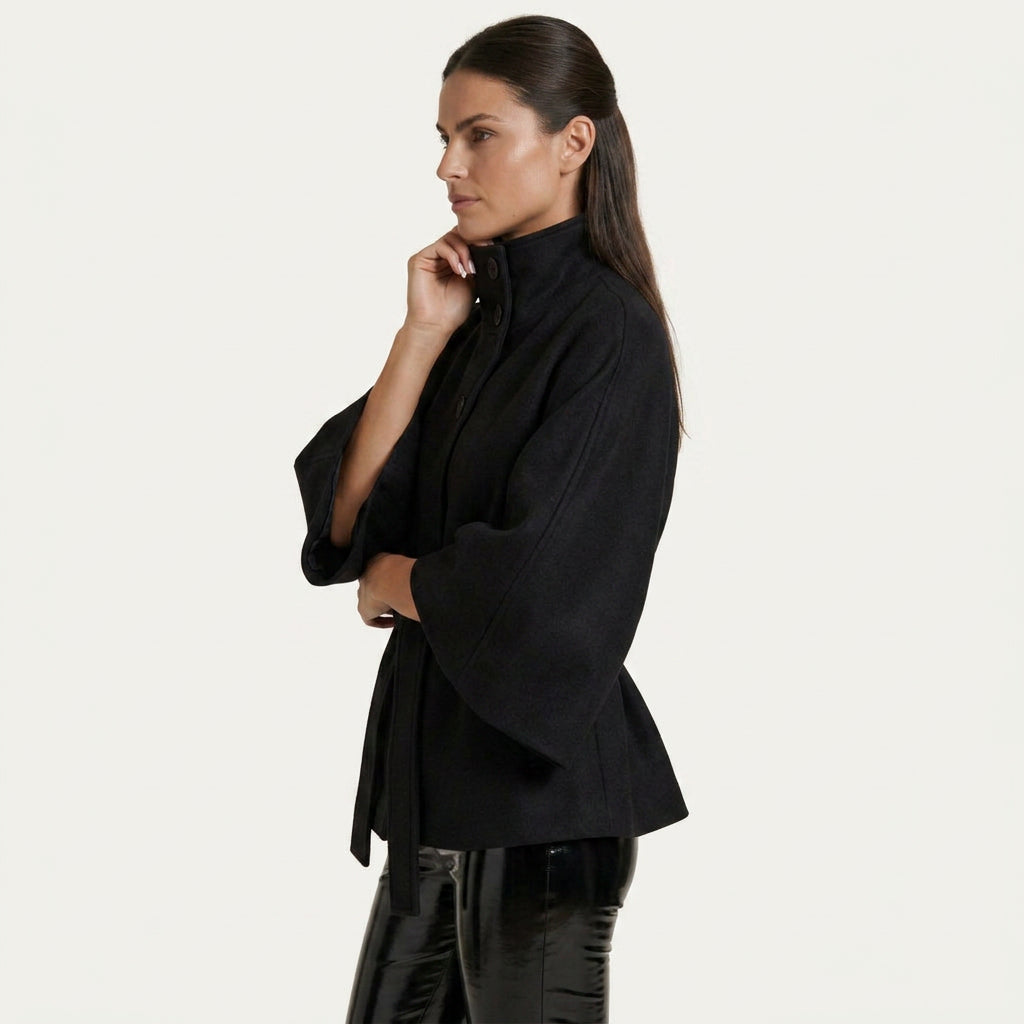 Manteau Court Femme Style Cape Ceinturé