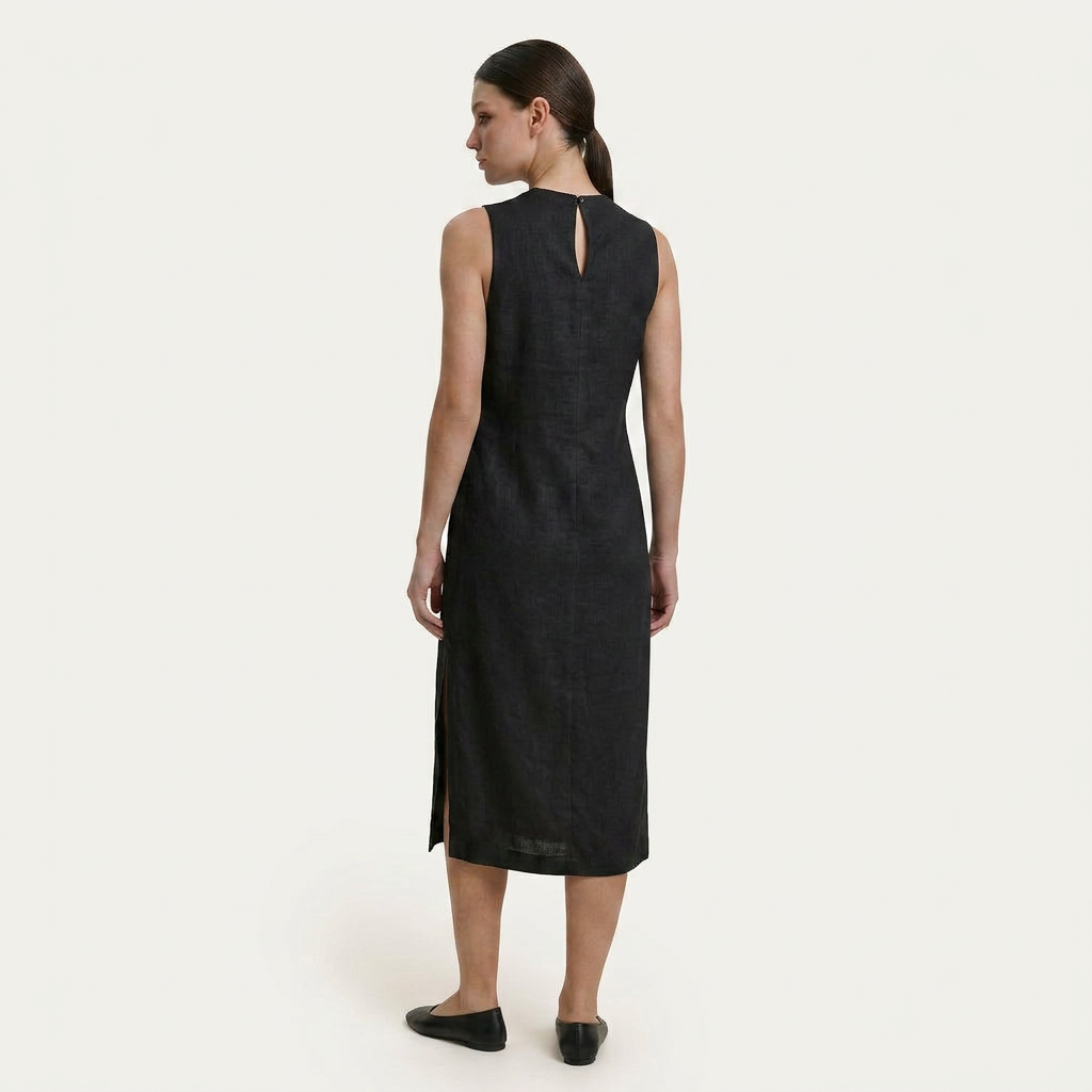 Robe Midi Sans Manches Femme Fente Latérale