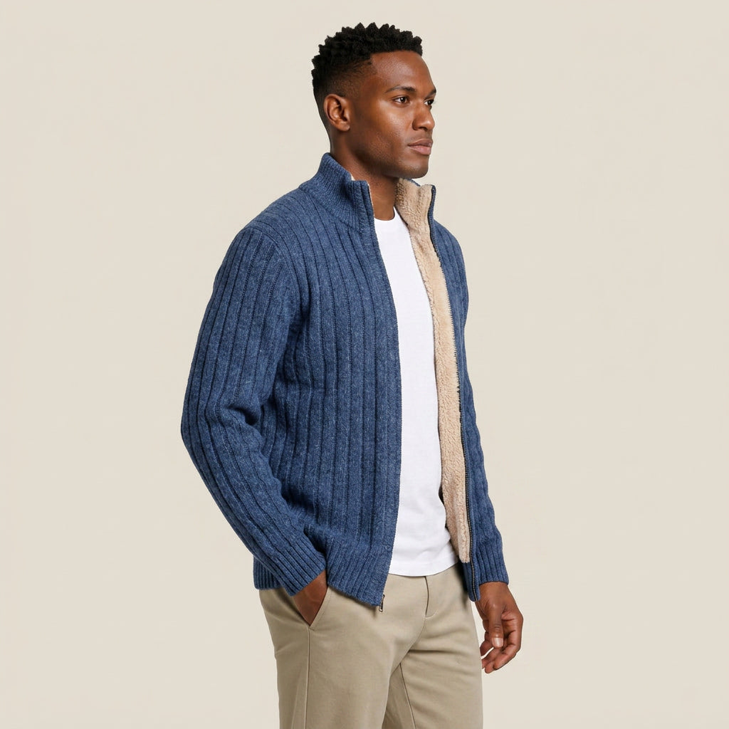 Gilet Homme Zippé en Maille Torsadée Col Montant