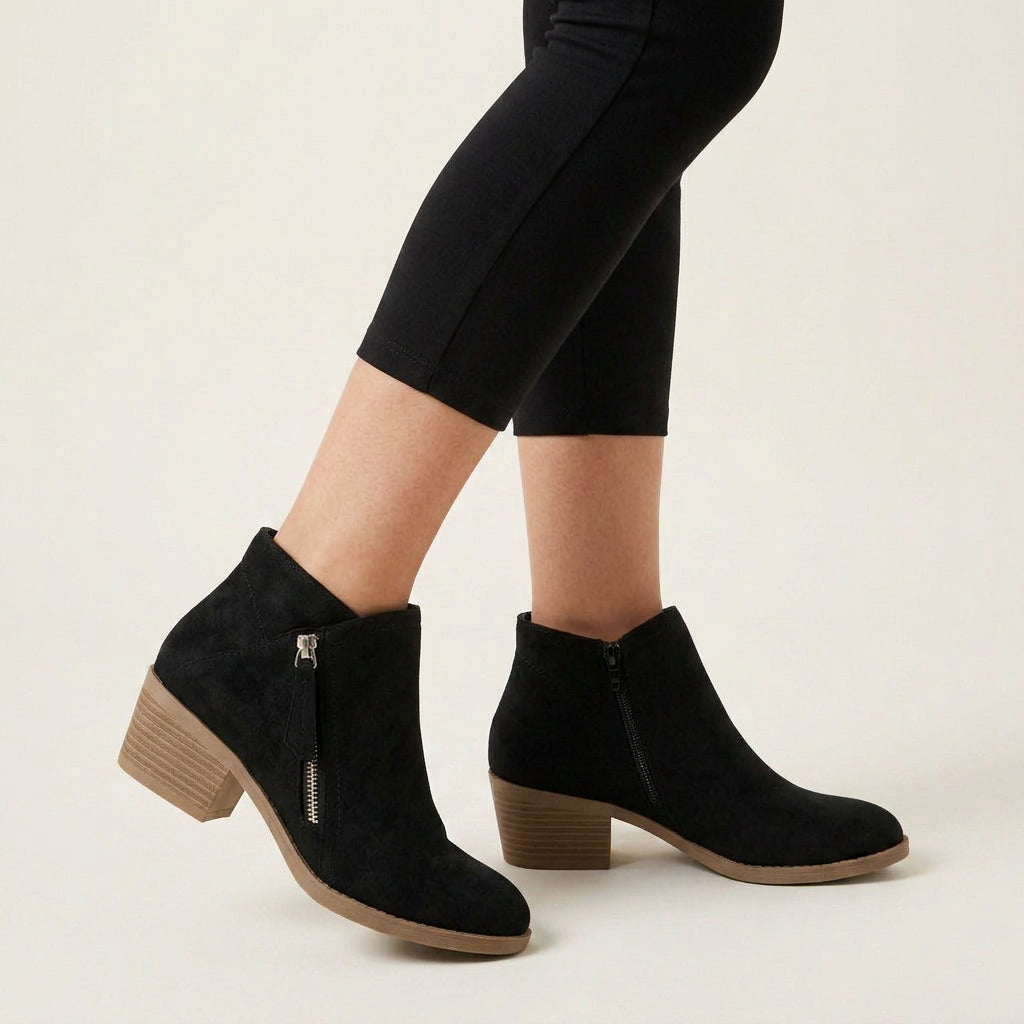 Bottines Femme à Talon Bas et Fermeture Zippée