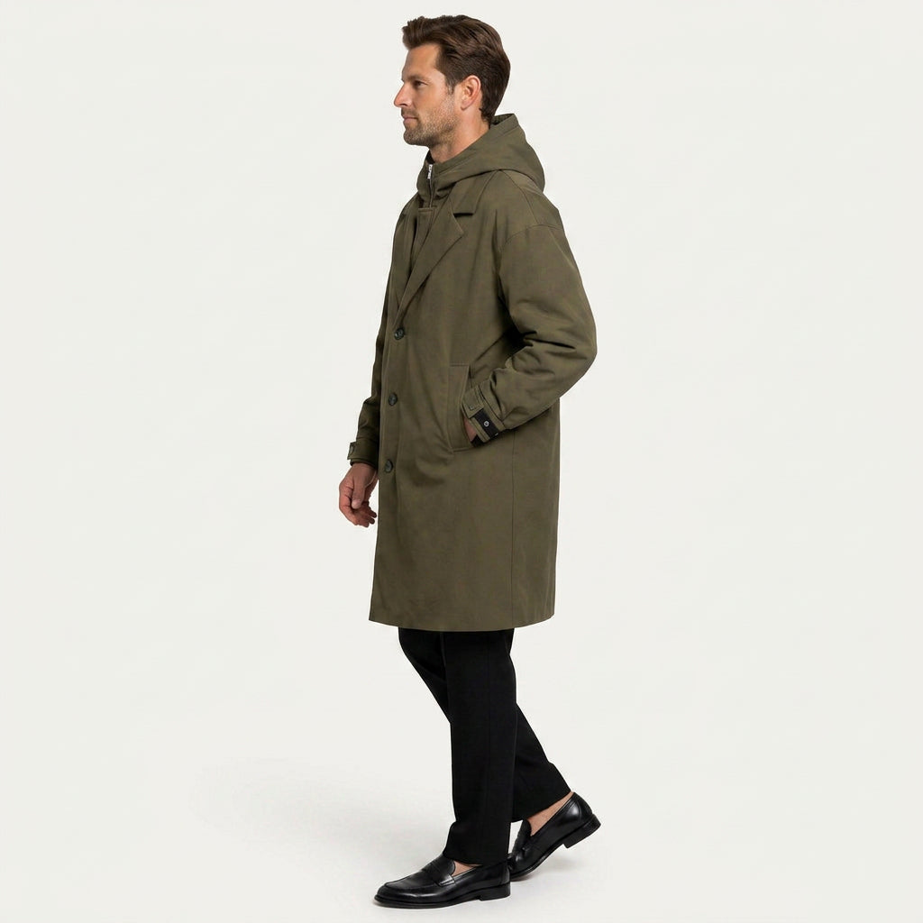 Manteau Long Homme Style Trench à Capuche
