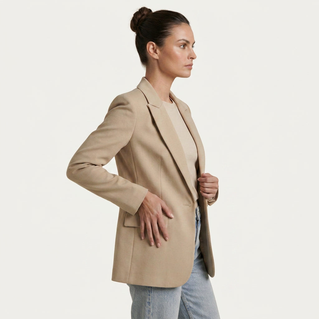 Blazer Femme Long à Bouton Unique