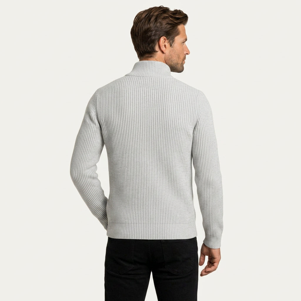 Gilet Homme Zippé en Maille Côtelée Col Montant