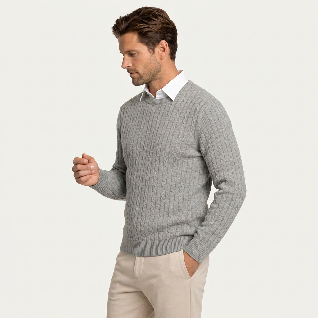 Pull Col Rond Homme en Maille Torsadée
