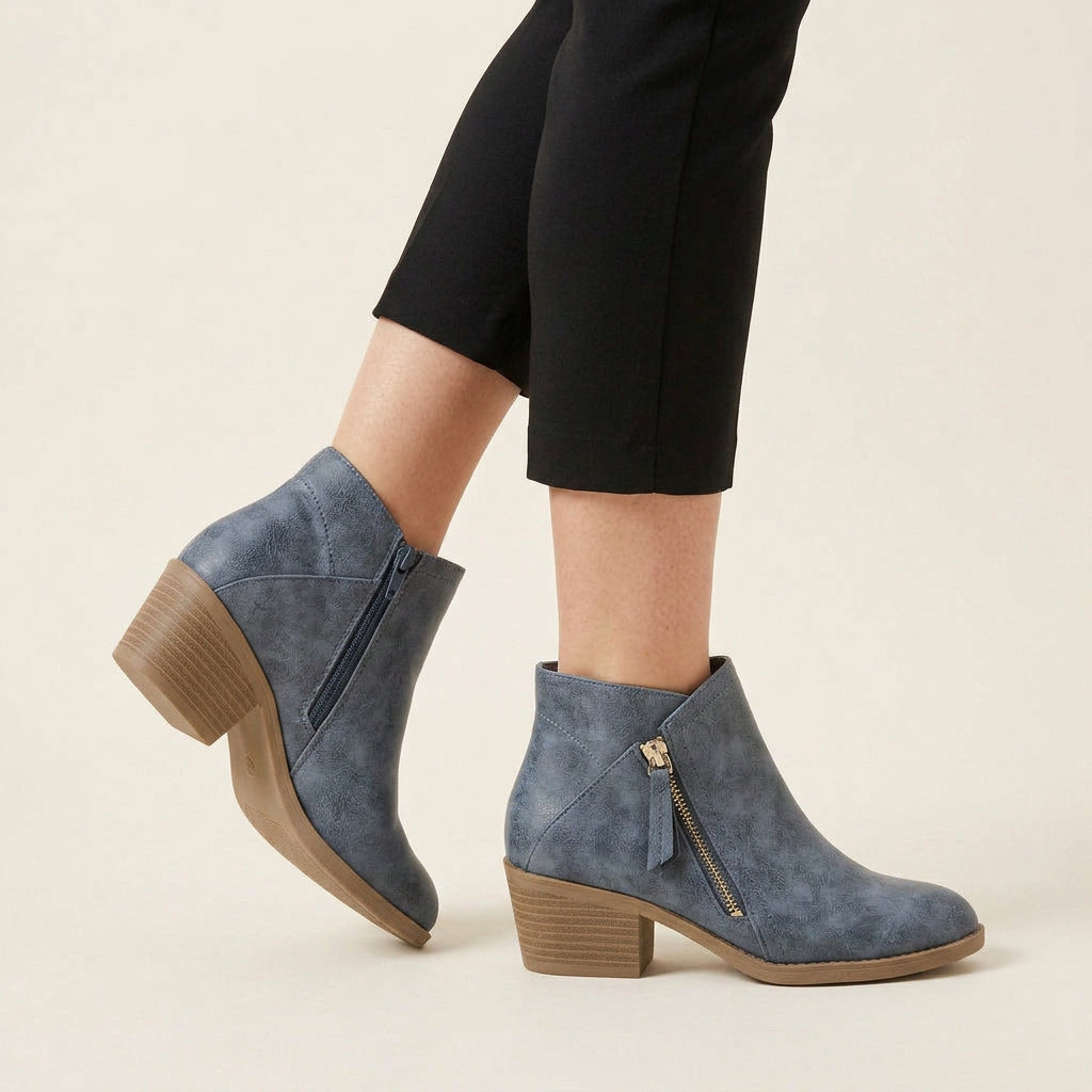 Bottines Femme à Talon Bas et Fermeture Zippée