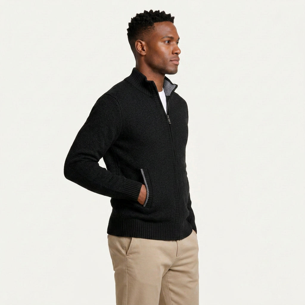 Gilet Homme Zippé en Maille Col Montant avec Poches
