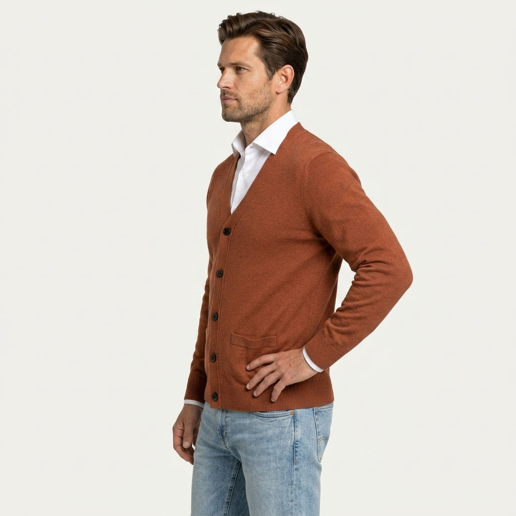 Gilet Homme en Maille Col V Boutonné