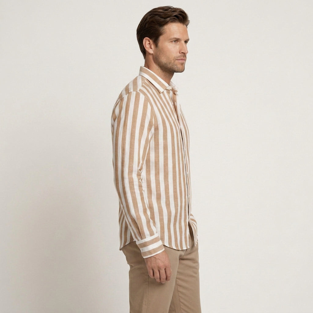 Chemise Homme Rayures Verticales Manches Longues Classique