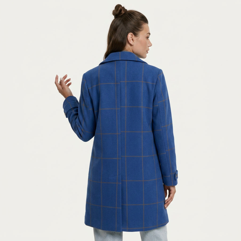 Manteau Femme à Carreaux Coupe Droite