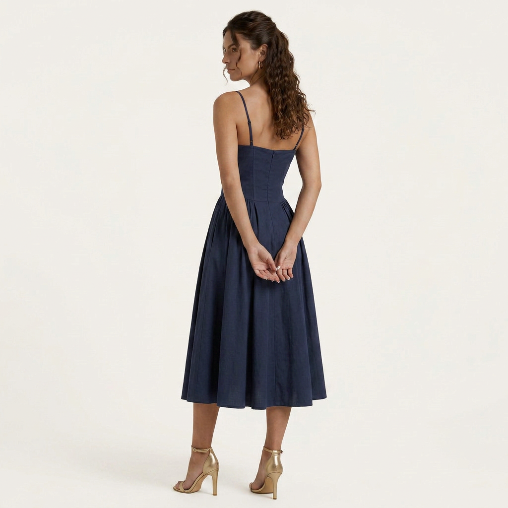 Robe Midi Femme Décolleté Cœur Bretelles Fines