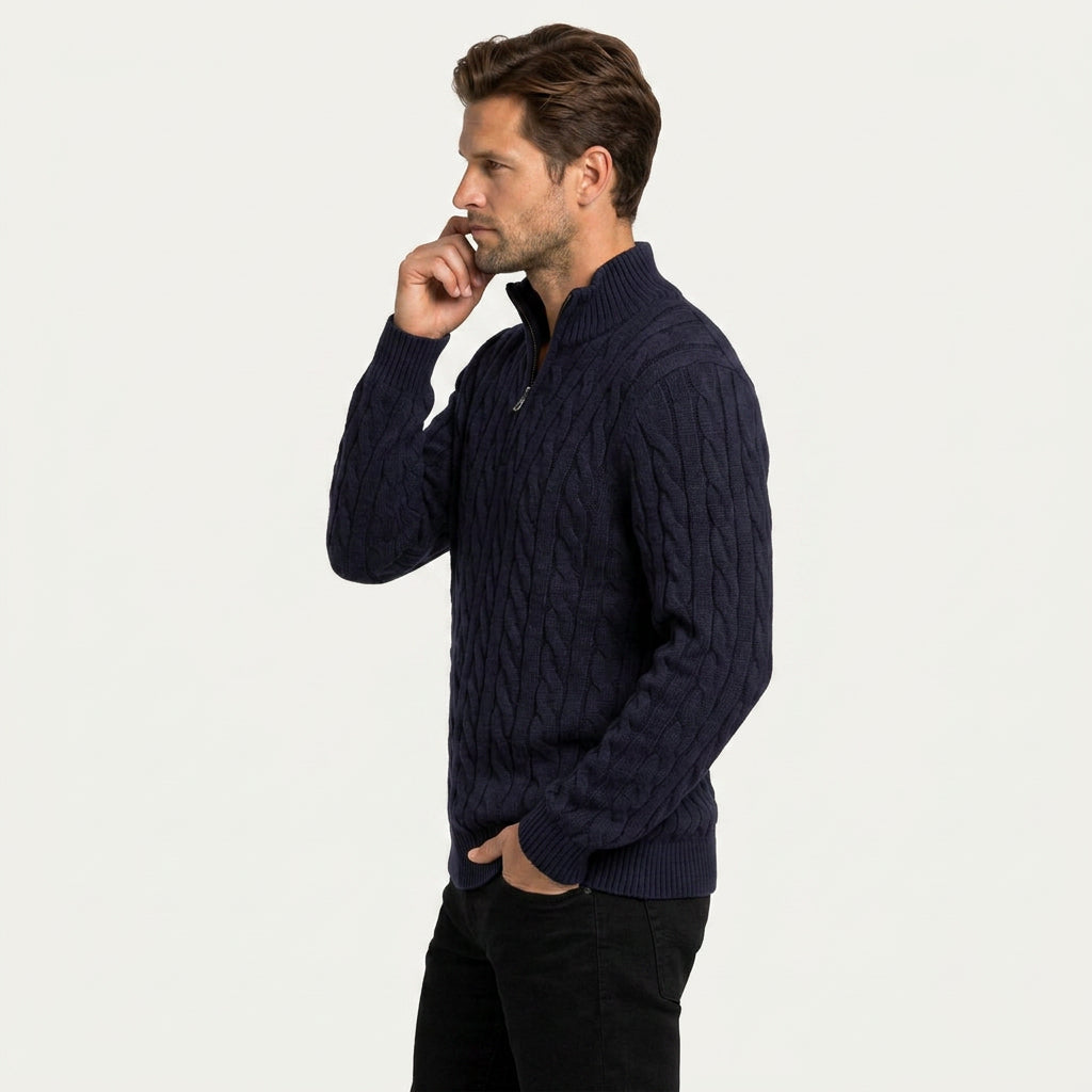 Pull Torsadé Homme à Col Zippé
