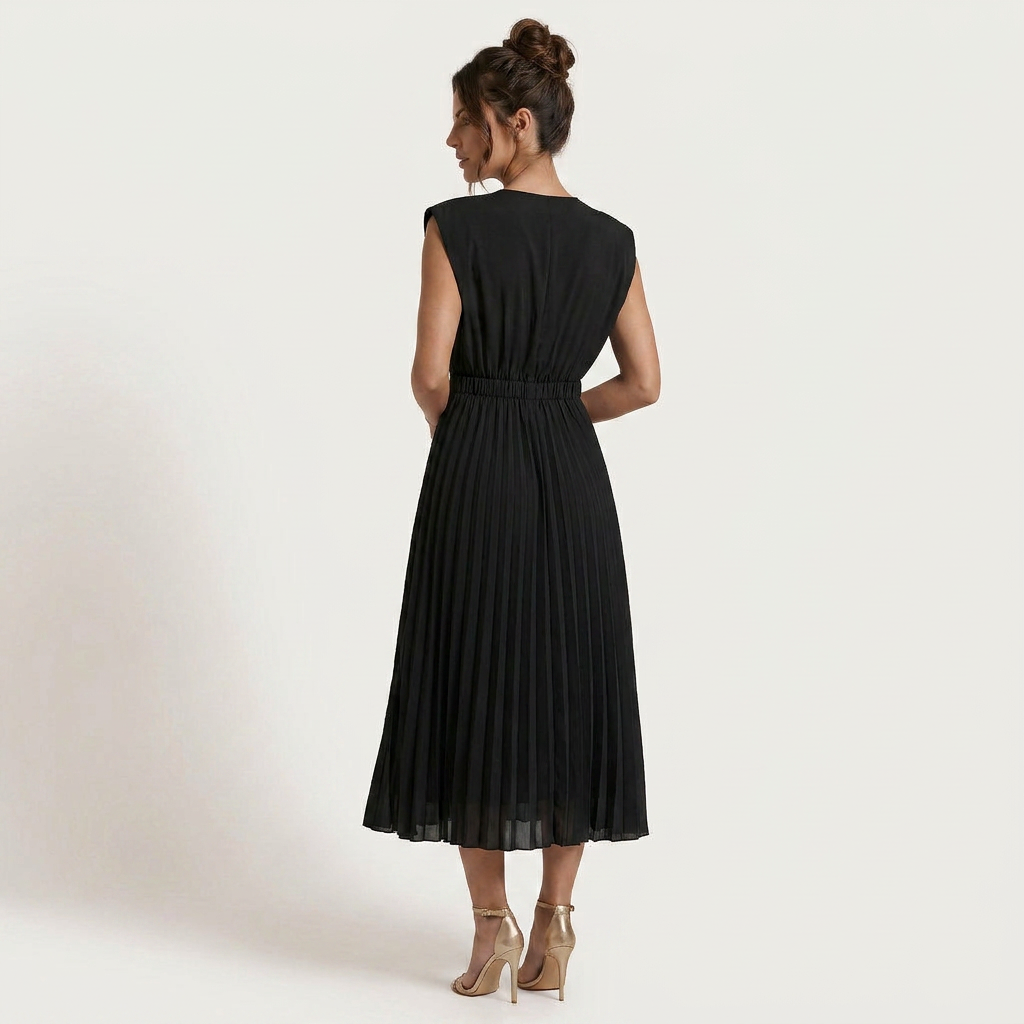 Robe Midi Femme Plissée Col V Profond