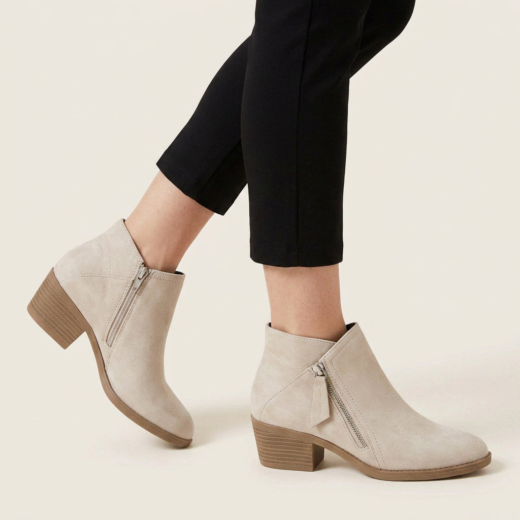Bottines Femme à Talon Bas et Fermeture Zippée