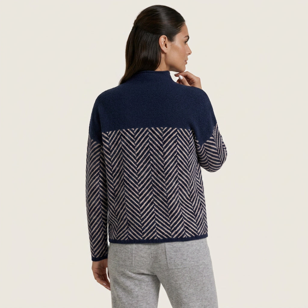 Pull Femme Col Montant à Motif Chevron