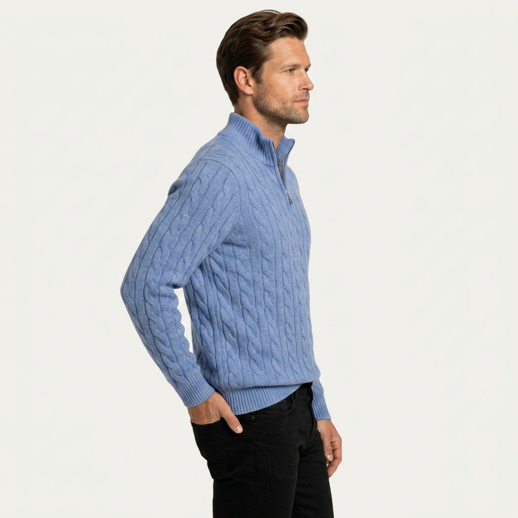 Pull Torsadé Homme à Col Zippé