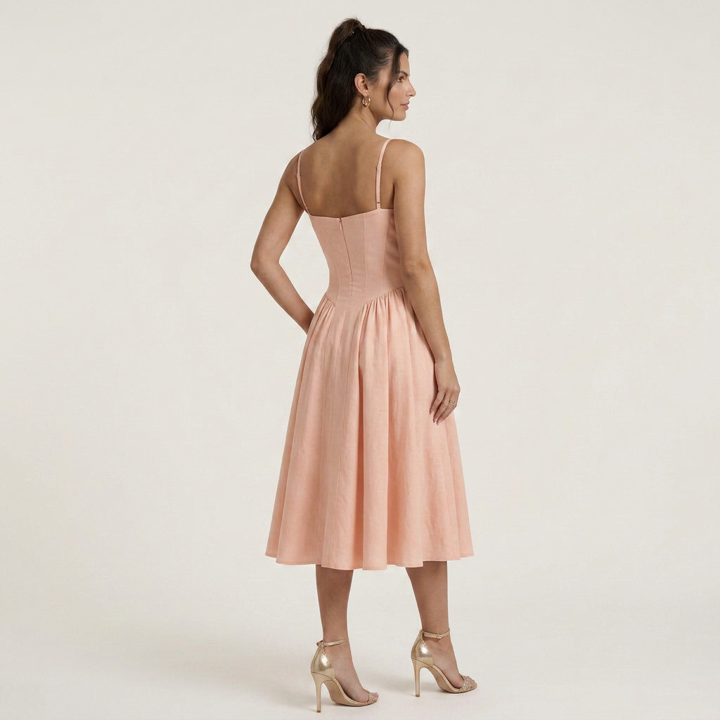 Robe Midi Femme Décolleté Cœur Bretelles Fines