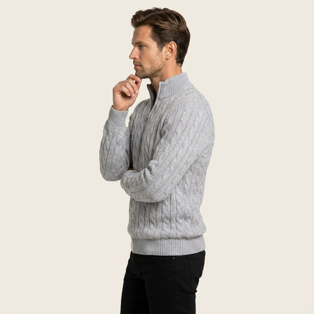 Pull Torsadé Homme à Col Zippé