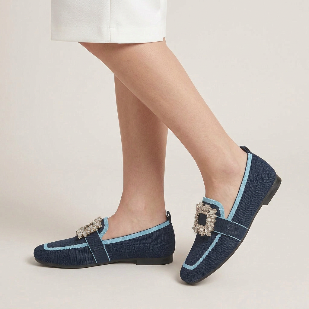 Mocassins Femme Bout Carré Orné Contrasté