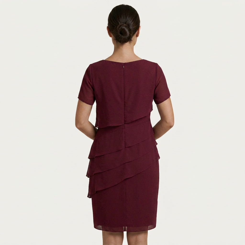 Robe Droite Femme Volants Superposés Manches Courtes