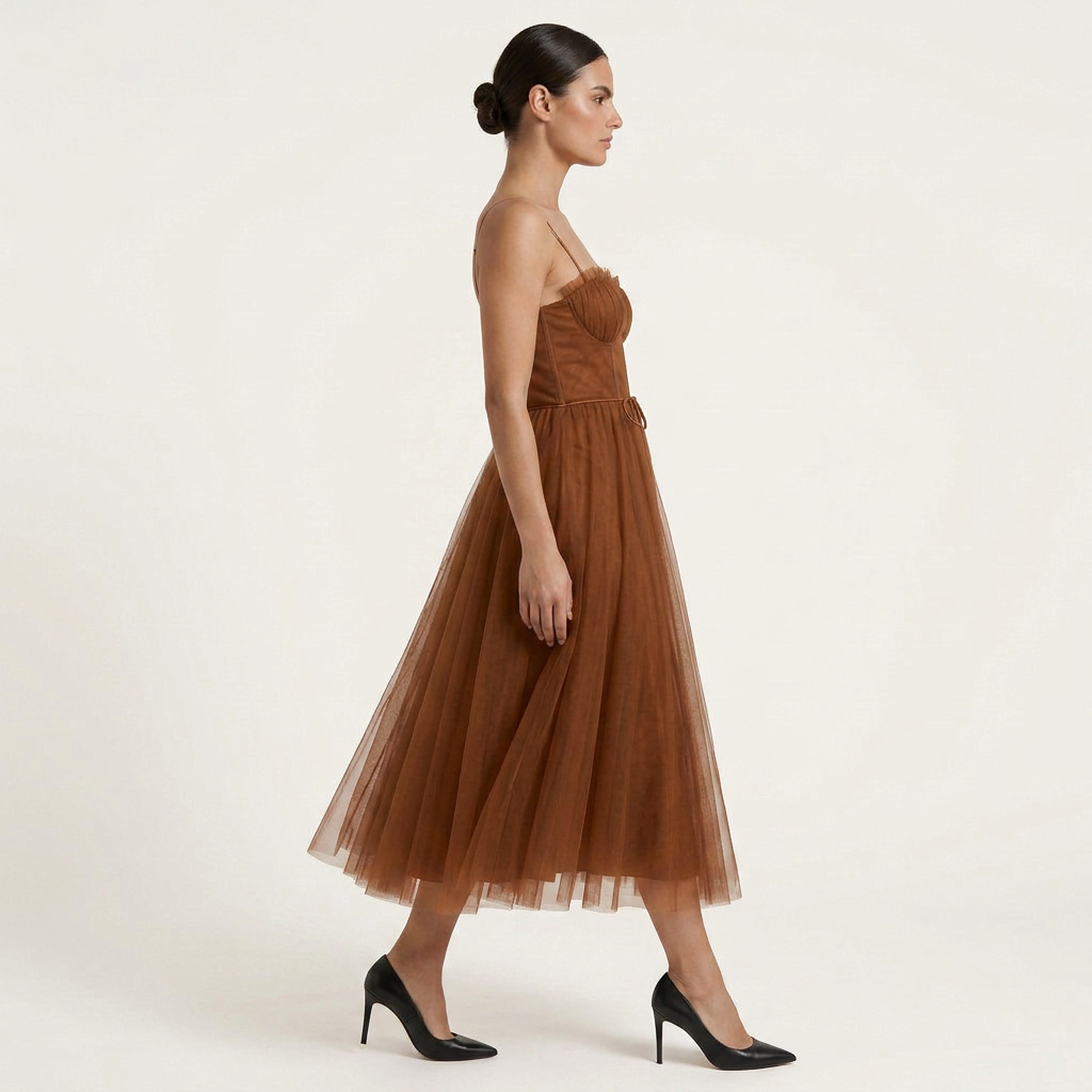 Robe Midi Tulle Femme Bretelles Corsage Structuré