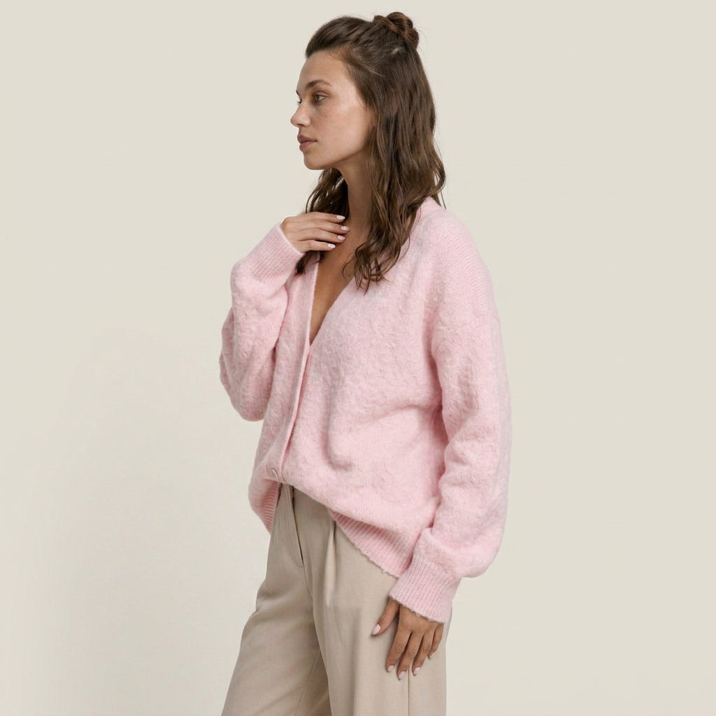 Gilet Femme Doux à Col V en Maille Effet Fourrure