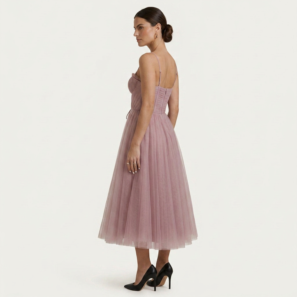 Robe Midi Tulle Femme Bretelles Corsage Structuré
