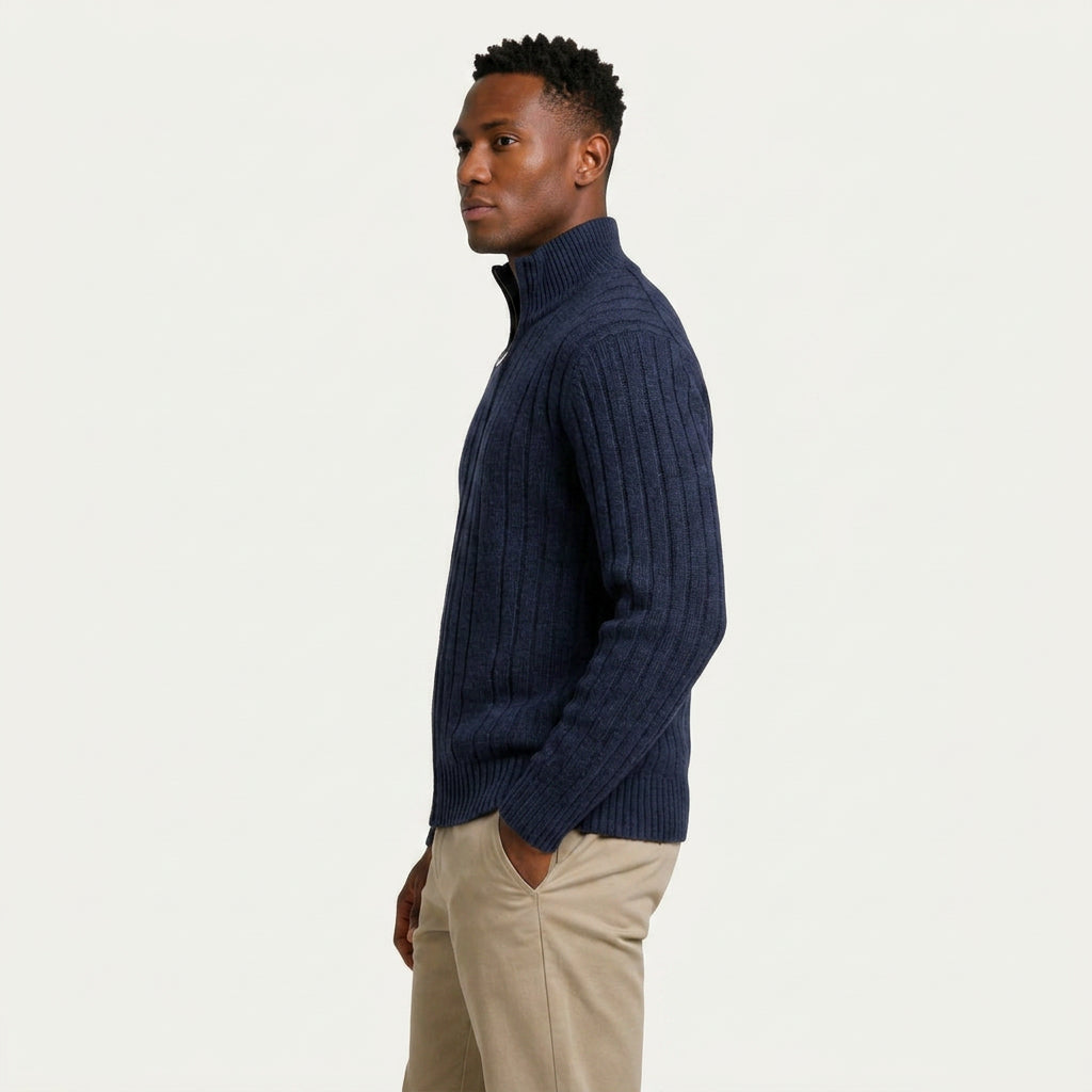 Gilet Homme Zippé en Maille Torsadée Col Montant
