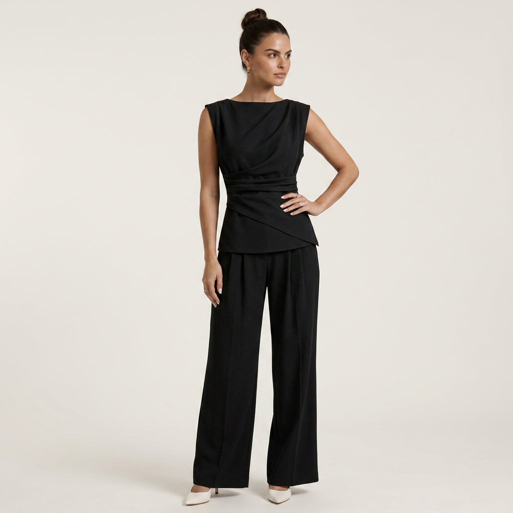 Ensemble Femme Haut Drapé Pantalon Large