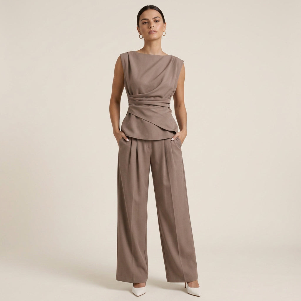 Ensemble Femme Haut Drapé Pantalon Large