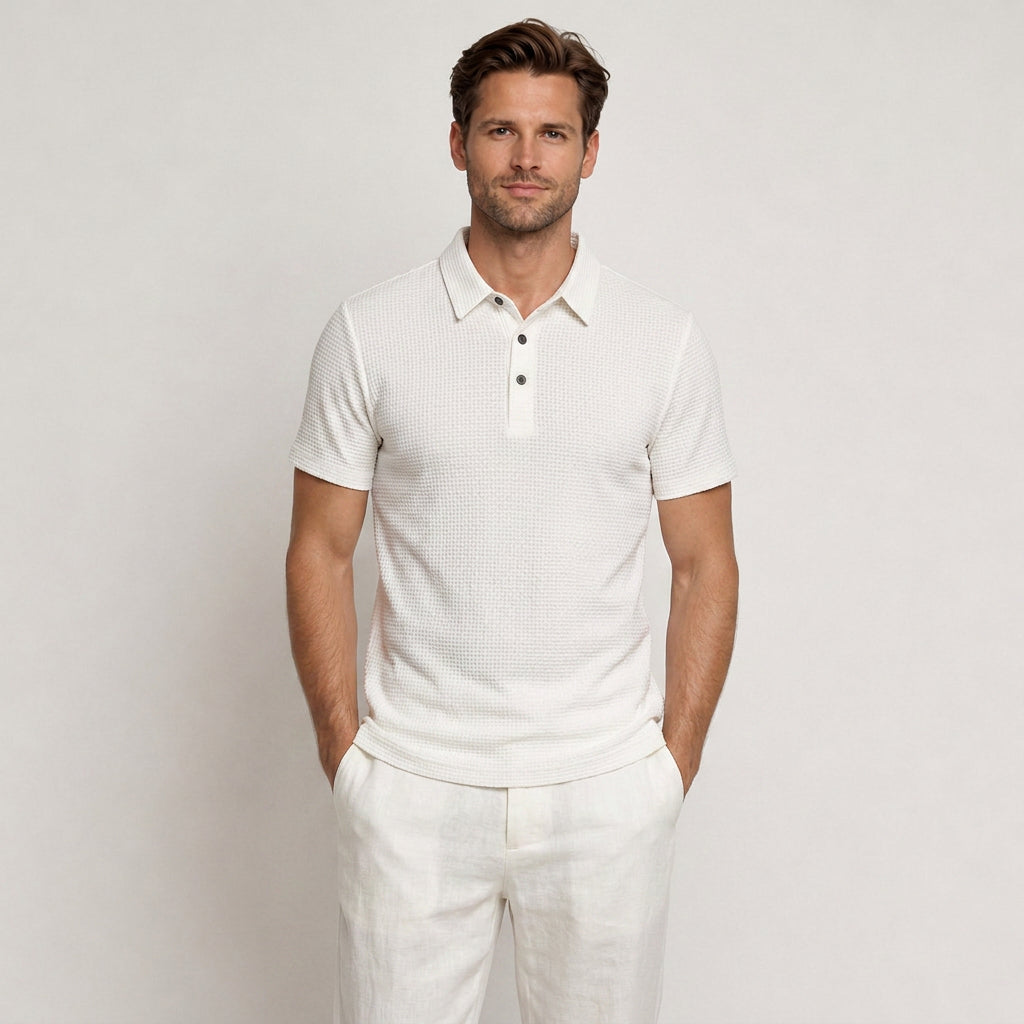 Polo Homme Texturé Manches Courtes Boutonné