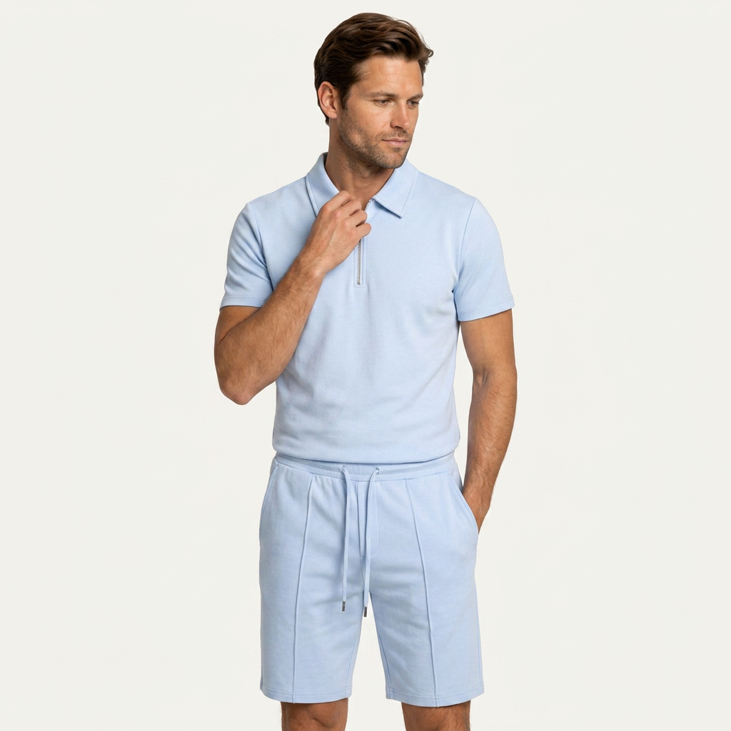 Ensemble Homme Polo Col Zippé Short Cordon Ajustable