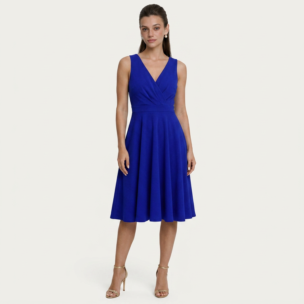 Robe Midi Femme Sans Manches Col Croisé